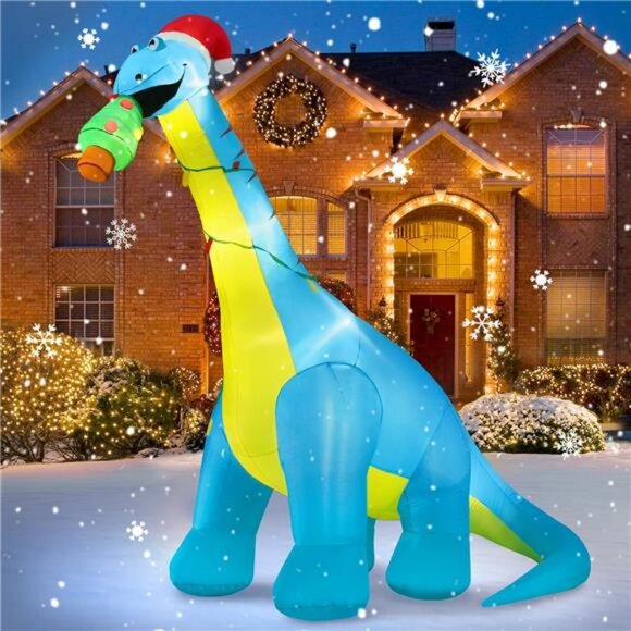 10 FT Christmas Inflatable Decor Inflatables Christmas Dinosaur Yard Decor
